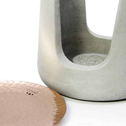 Coho Objet Coho Concre Artisan Dövme Bakır Kaseli Boz Aromaterapi Buhurdanlık