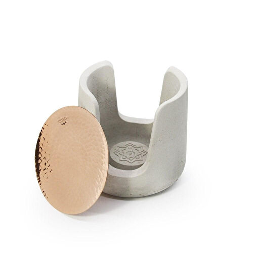 Coho Objet Coho Concre Artisan Dövme Bakır Kaseli Boz Aromaterapi Buhurdanlık