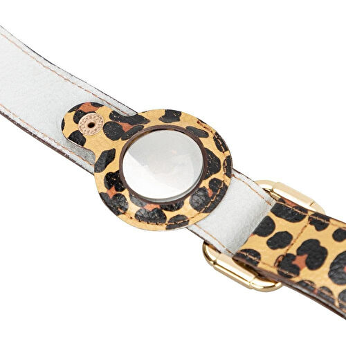 Bloominbag Bloompaw Leopard Tan Airtag Yuvalı Hakiki Deri Pet Tasma