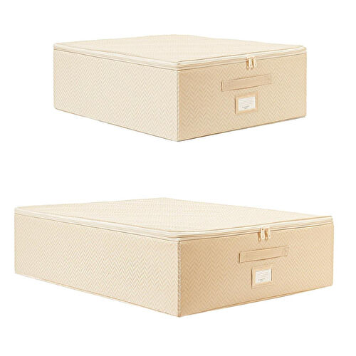 Ocean Home Textile 2'li Bej Balıksırtı Destekli Hurç Set 45 X 55 X 18 + 55 X 70 X 18 Cm