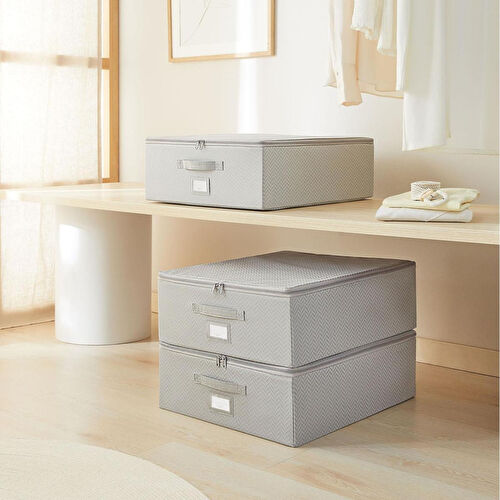 Ocean Home Textile 3'lü Orta Boy Gri Balıksırtı Destekli Hurç Set 45 X 55 X 18 Cm