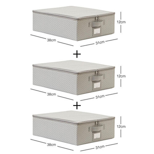 Ocean Home Textile 3'lü Küçük Boy Gri Balıksırtı Destekli Hurç Set 31 X 38 X 12 Cm