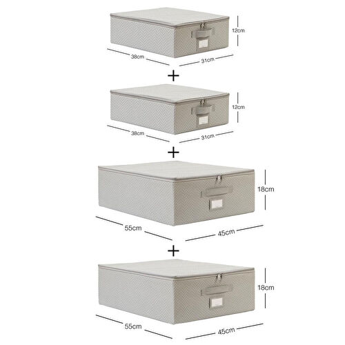 Ocean Home Textile 4'lü Gri Balıksırtı Destekli Hurç Set 2 Adet 31 X 38 X 12 + 45 X 55 X 18 Cm