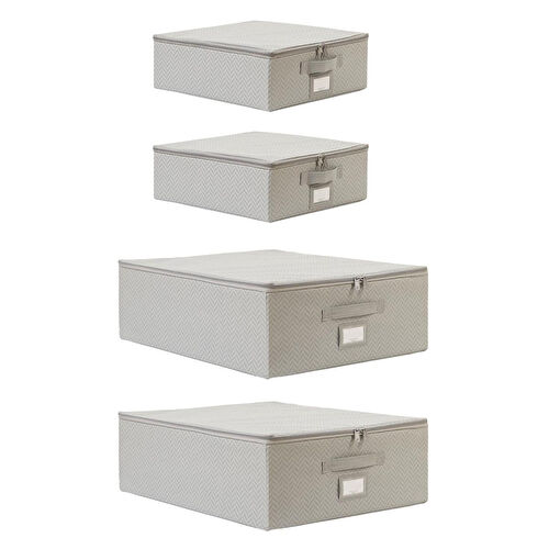 Ocean Home Textile 4'lü Gri Balıksırtı Destekli Hurç Set 2 Adet 31 X 38 X 12 + 45 X 55 X 18 Cm