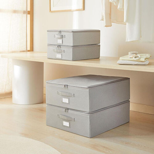 Ocean Home Textile 4'lü Gri Balıksırtı Destekli Hurç Set 2 Adet 31 X 38 X 12 + 45 X 55 X 18 Cm