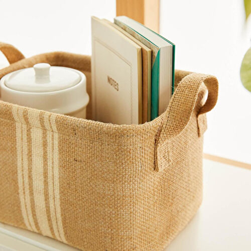 Ocean Home Textile Çizgili Jüt Sepet 24 X 17 X 14 Cm