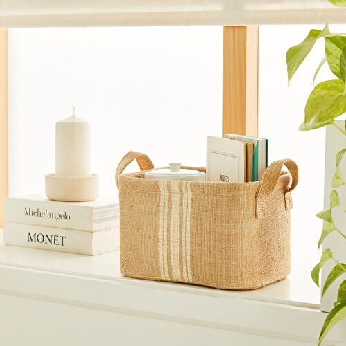 Ocean Home Textile Çizgili Jüt Sepet 24 X 17 X 14 Cm