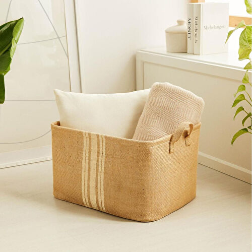 Ocean Home Textile Çizgili Jüt Sepet 42 X 31 X 25 Cm