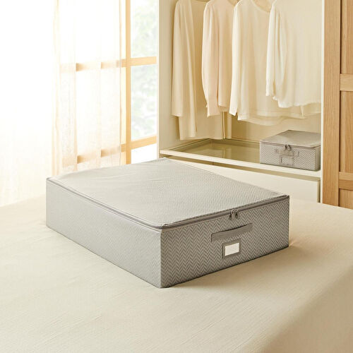 Ocean Home Textile Büyük Boy Gri Balıksırtı Destekli Kutu Hurç 55 X 70 X 18 Cm