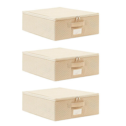 Ocean Home Textile 3'lü Küçük Boy Bej Balıksırtı Destekli Hurç Set 31 X 38 X 12 Cm