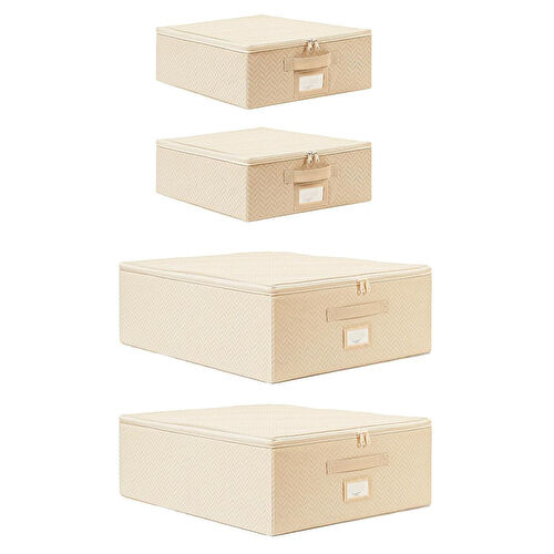 Ocean Home Textile 4'lü Bej Balıksırtı Destekli Hurç Set 2 Adet 31 X 38 X 12 + 45 X 55 X 18 Cm