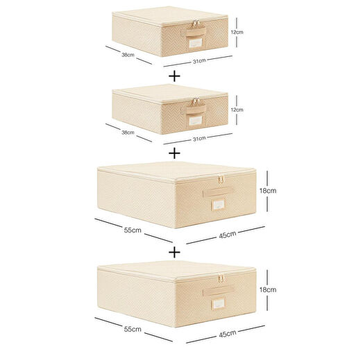 Ocean Home Textile 4'lü Bej Balıksırtı Destekli Hurç Set 2 Adet 31 X 38 X 12 + 45 X 55 X 18 Cm