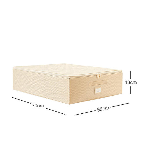 Ocean Home Textile Büyük Boy Bej Balıksırtı Destekli Kutu Hurç 55 X 70 X 18 Cm