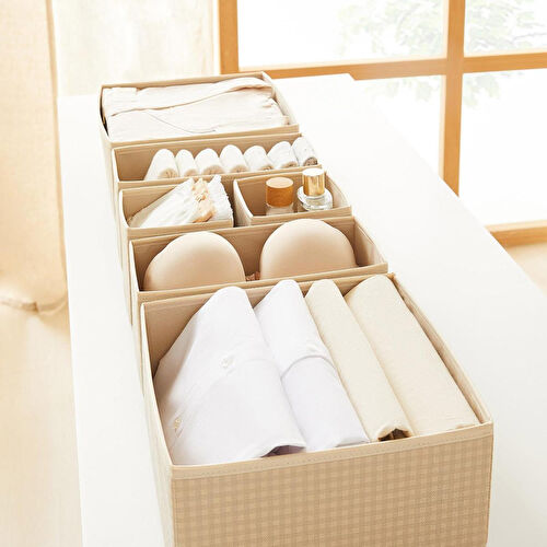 Home Wave 6'lı Bej Pötikare Çekmece İçi Düzenleyici Kutu 2 Adet 28 X 28 X 13 / 2 Adet 28 X 13 X 13 / 2 Adet 14 X 14 X 13 Cm
