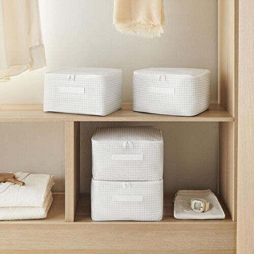 Home Wave 4'lü Küçük Boy Gri Pötikare Hurç Set 30 X 22 X 18 Cm