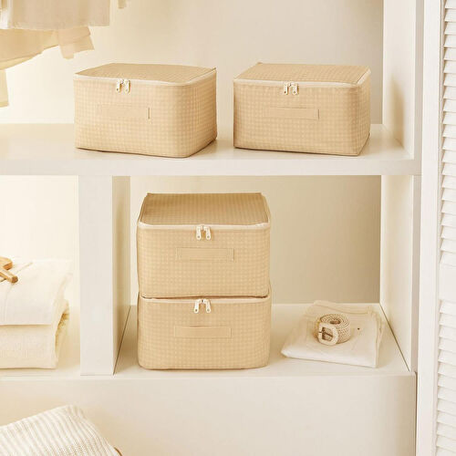 Home Wave 4'lü Küçük Boy Bej Pötikare Hurç Set 30 X 22 X 18 Cm