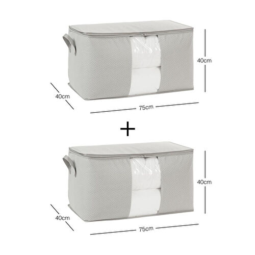 Ocean Home Textile 2'li Mega Boy Pvc Pencereli Gri Balıksırtı Hurç Set 75 X 40 X 40 Cm