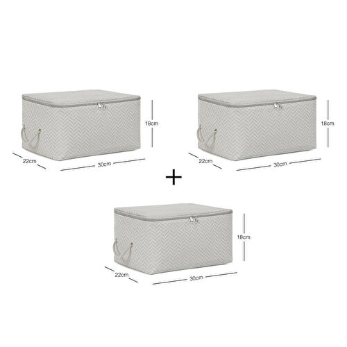 Ocean Home Textile 3'lü Küçük Boy Gri Balıksırtı Hurç Set 30 X 22 X 18 Cm