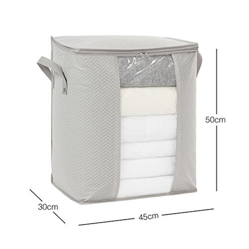 Ocean Home Textile Pvc Pencereli Gri Balıksırtı Hurç 45 X 30 X 50 Cm