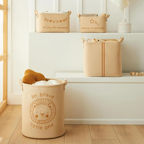 Ocean Home Textile 4'lü Çocuk Odası Sevimli Aslan Jüt Keten Kumaş Sepet Set