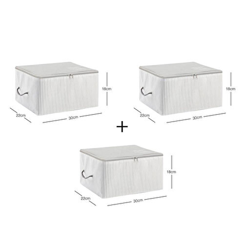 Ocean Home Textile 3'lü Küçük Boy Gri Çizgili Stuff & Things Hurç Set 30 X 22 X 18 Cm