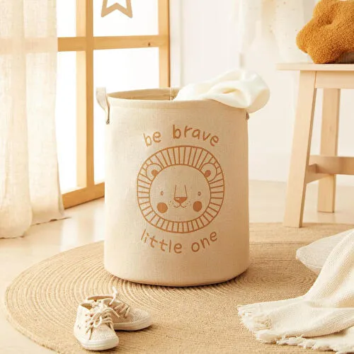 Ocean Home Textile Çocuk Odası Sevimli Aslan Jüt Keten Kumaş Oyuncak Sepeti 33 X 40 Cm