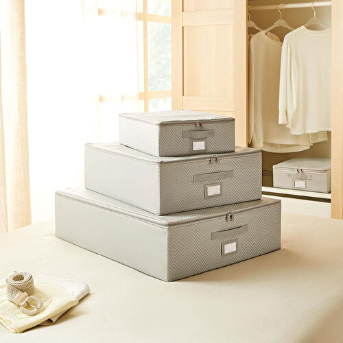 Ocean Home Textile 3'lü Gri Balıksırtı Destekli Hurç Set 31 X 38 X 12 + 45 X 55 X 18 + 55 X 70 X 18 Cm