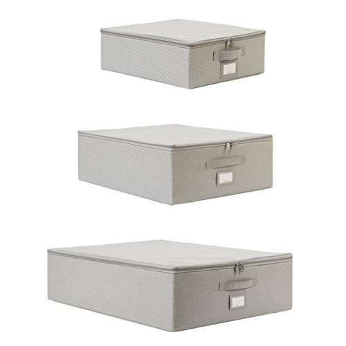 Ocean Home Textile 3'lü Gri Balıksırtı Destekli Hurç Set 31 X 38 X 12 + 45 X 55 X 18 + 55 X 70 X 18 Cm