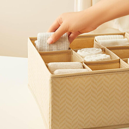 Ocean Home Textile 4'lü Bölmeli Bej Balıksırtı Çekmece İçi Düzenleyici Kutu Set