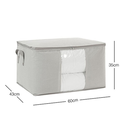 Ocean Home Textile Büyük Boy Pvc Pencereli Gri Balıksırtı Hurç 60 X 43 X 35 Cm