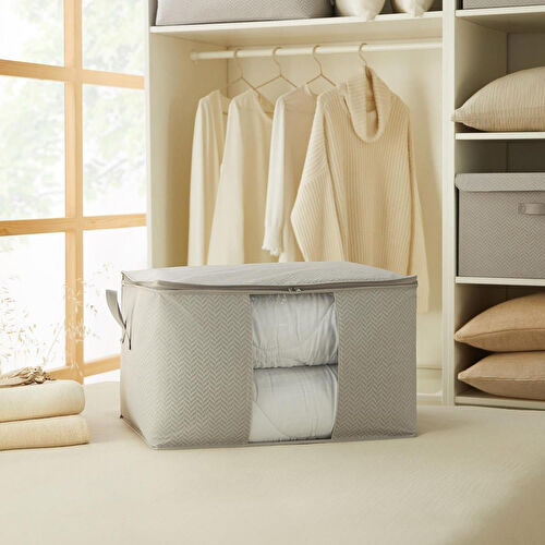 Ocean Home Textile Büyük Boy Pvc Pencereli Gri Balıksırtı Hurç 60 X 43 X 35 Cm