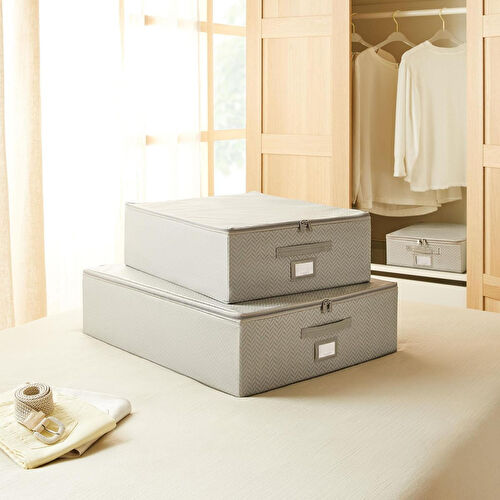 Ocean Home Textile 2'li Gri Balıksırtı Destekli Hurç Set 45 X 55 X 18 + 55 X 70 X 18 Cm