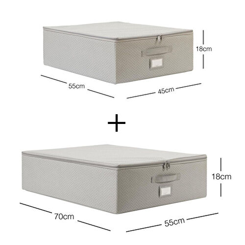 Ocean Home Textile 2'li Gri Balıksırtı Destekli Hurç Set 45 X 55 X 18 + 55 X 70 X 18 Cm