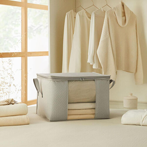 Ocean Home Textile Orta Boy Pvc Pencereli Gri Balıksırtı Hurç 45 X 40 X 30 Cm