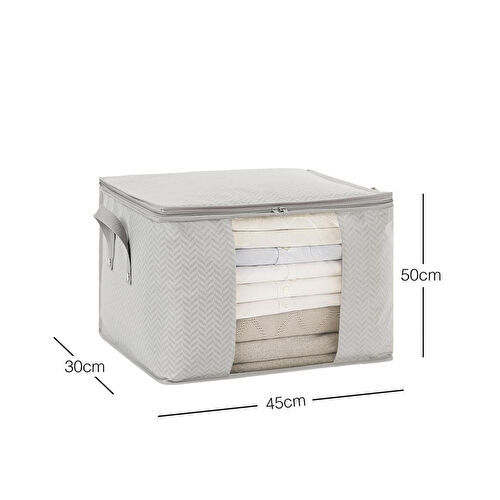 Ocean Home Textile Orta Boy Pvc Pencereli Gri Balıksırtı Hurç 45 X 40 X 30 Cm