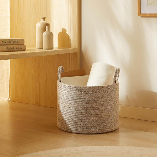 Ocean Home Textile Bej Kırçıllı Pamuklu Halat Sepet 35 X 27 Cm