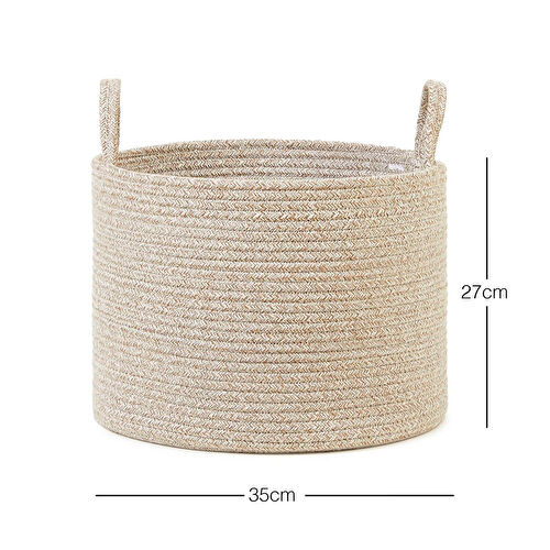 Ocean Home Textile Bej Kırçıllı Pamuklu Halat Sepet 35 X 27 Cm