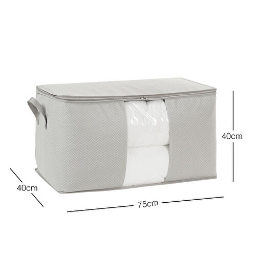 Ocean Home Textile Mega Boy Pvc Pencereli Gri Balıksırtı Hurç 75 X 40 X 40 Cm