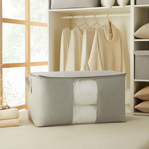 Ocean Home Textile Mega Boy Pvc Pencereli Gri Balıksırtı Hurç 75 X 40 X 40 Cm