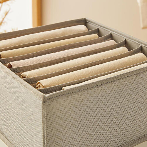 Ocean Home Textile 2'li 6 Bölmeli Gri Balıksırtı Çekmece İçi Düzenleyici Kutu Set 28 X 28 X 13 Cm