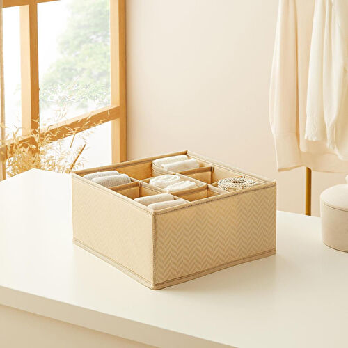 Ocean Home Textile 9 Bölmeli Petek Bej Balıksırtı Çekmece İçi Düzenleyici Kutu 28 X 28 X 13 Cm