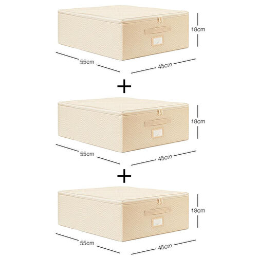 Ocean Home Textile 3'lü Orta Boy Bej Balıksırtı Destekli Hurç Set 45 X 55 X 18 Cm