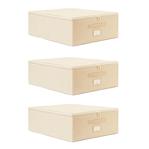 Ocean Home Textile 3'lü Orta Boy Bej Balıksırtı Destekli Hurç Set 45 X 55 X 18 Cm