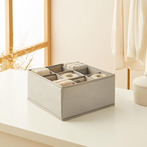 Ocean Home Textile 9 Bölmeli Petek Gri Balıksırtı Çekmece İçi Düzenleyici Kutu 28 X 28 X 13 Cm
