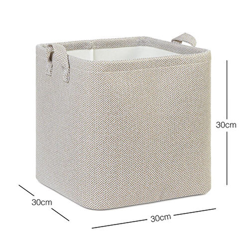 Ocean Home Textile Bej Renk Dokulu Kumaş Sepet 30 X 30 X 30 Cm