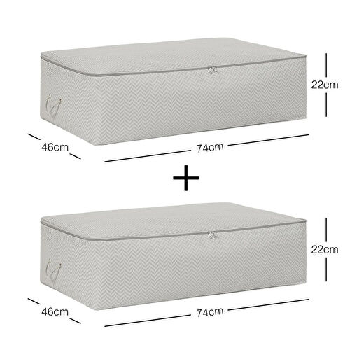 Ocean Home Textile 2'li Mega Boy Gri Balıksırtı Baza Altı Hurç Set 74 X 46 X 22 Cm