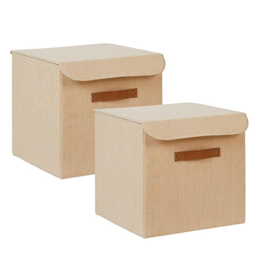Ocean Home Textile 2'li Jüt Keten Kumaş Kutu Set 30 X 30 X 30 Cm