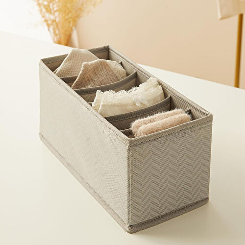 Ocean Home Textile 6 Bölmeli Gri Balıksırtı Çekmece İçi Düzenleyici Kutu 13 X 28 X 13 Cm