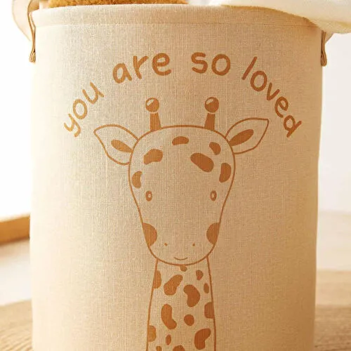 Ocean Home Textile Çocuk Odası Sevimli Zürafa Jüt Keten Kumaş Oyuncak Sepeti 33 X 40 Cm