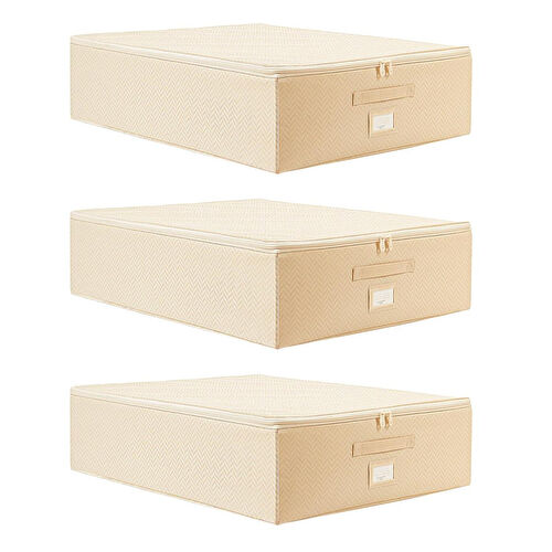 Ocean Home Textile 3'lü Büyük Boy Bej Balıksırtı Destekli Hurç Set 55 X 70 X 18 Cm